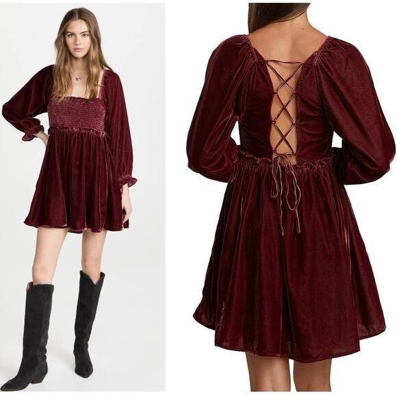 Free People Dresses & Skirts - Free People Daphne Velvet Mini Dress in Roan Rouge
